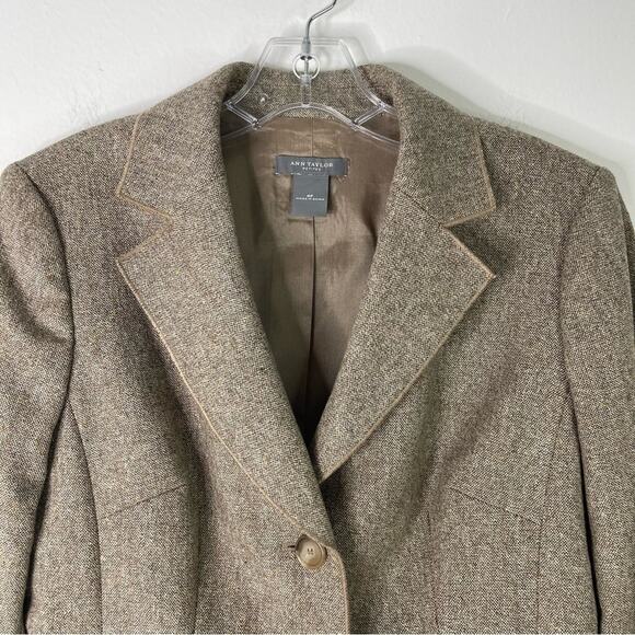 Ann Taylor tan wool bow button preppy office blazer 8P - Picture 2 of 7